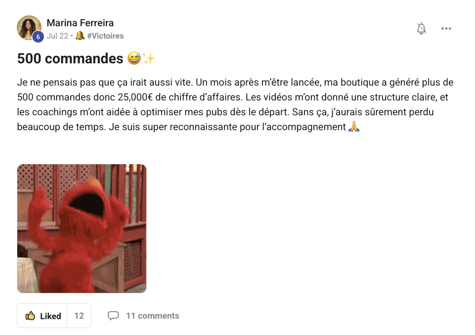 Témoignage Marina — 500 commandes