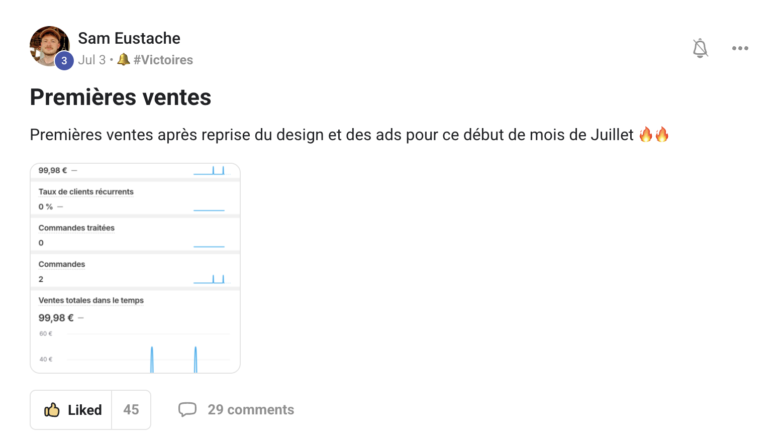 Témoignage Sam — Premières ventes