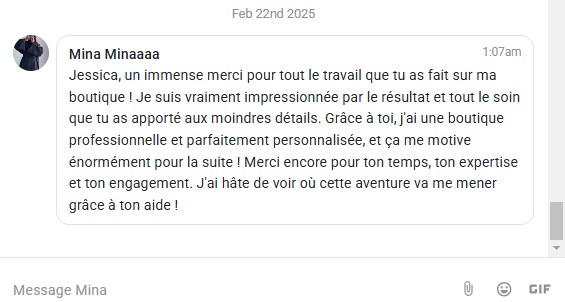 Message Mina — boutique professionnelle